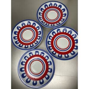 Lot Of 4 Hearthstone Block Vista Alegre Portugal Colorful Red Blue Saucer Plates